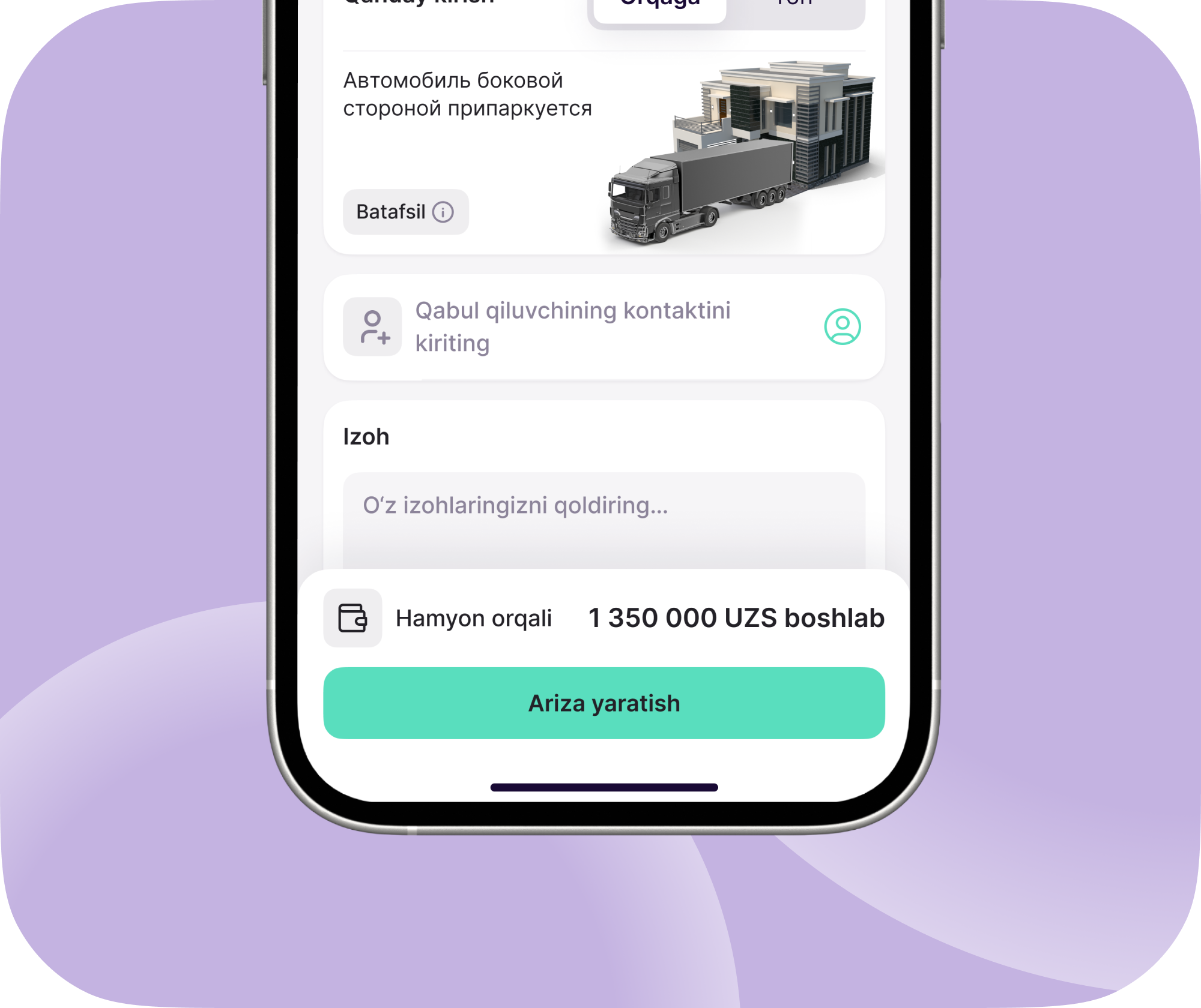 Tasdiq va narxni olasiz